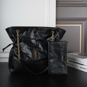 Yves Saint Laurent Black Quilted Leather Tote with Gold Chain